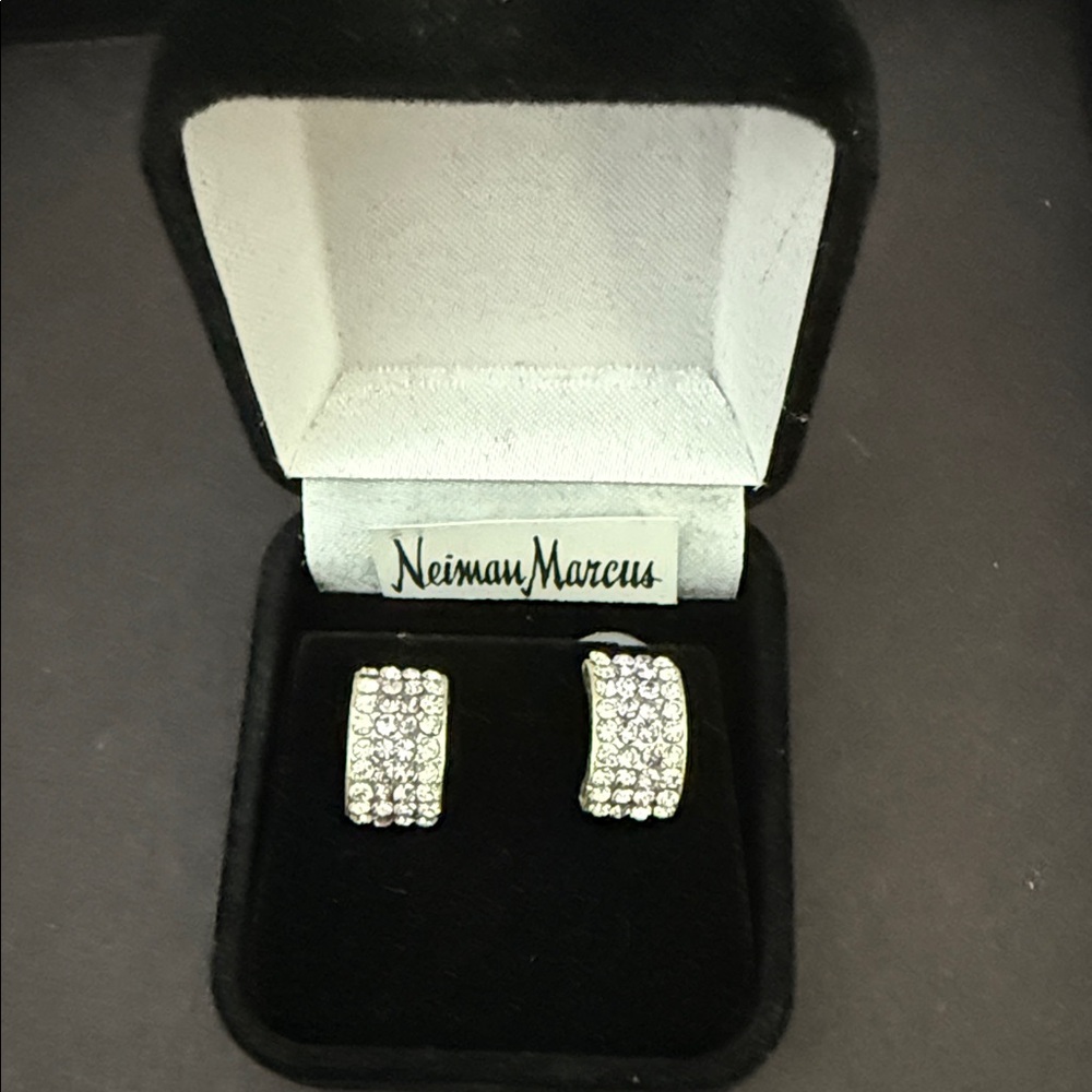 Neiman Marcus Silver Crystal Stud Huggies Earrings